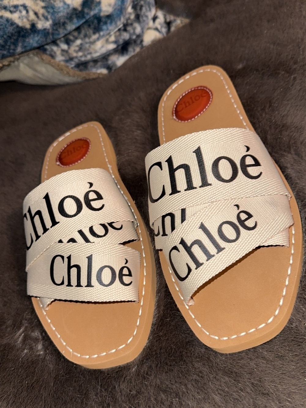 NEW Chloe Designer Woody Flat Logo Ribbon Slide Sandals Shoe Women 9B/39EU White - Picture 10 of 15